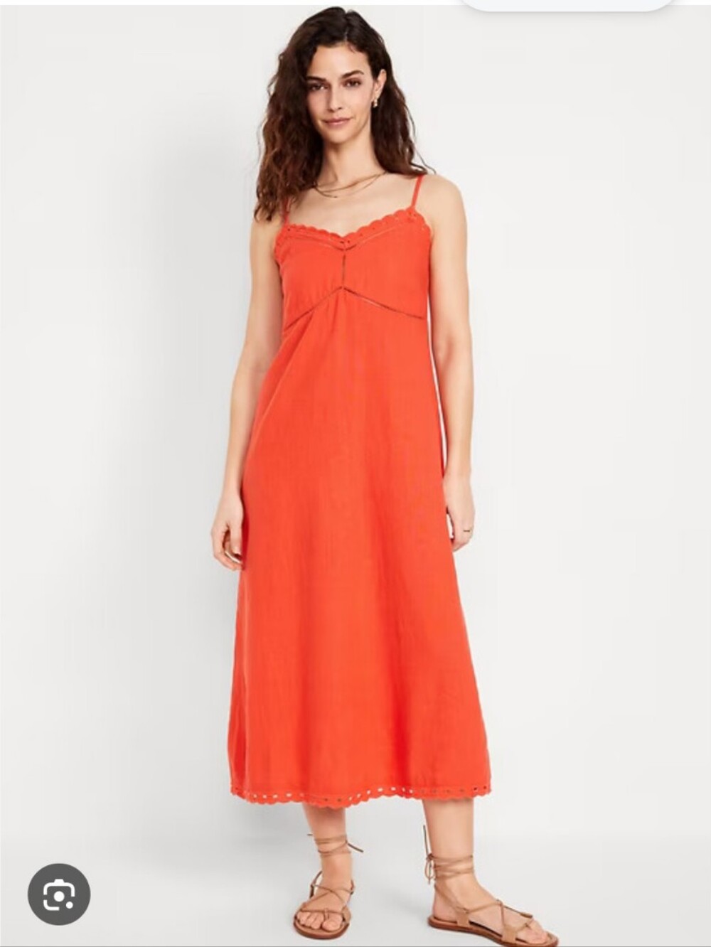 Old Navy Orange Linen Cami Midi Maxi Dress Boho Cottagecore Coastal Beach S/M